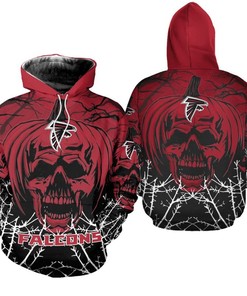 Atlanta Falcons Halloween Pumpkin Skull All Over Print Zip Hoodie