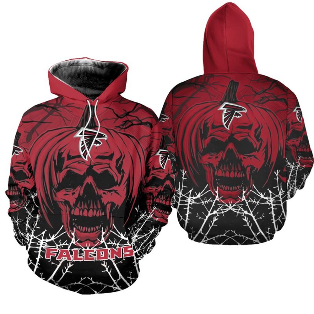 Atlanta Falcons Halloween Pumpkin Skull All Over Print Zip Hoodie