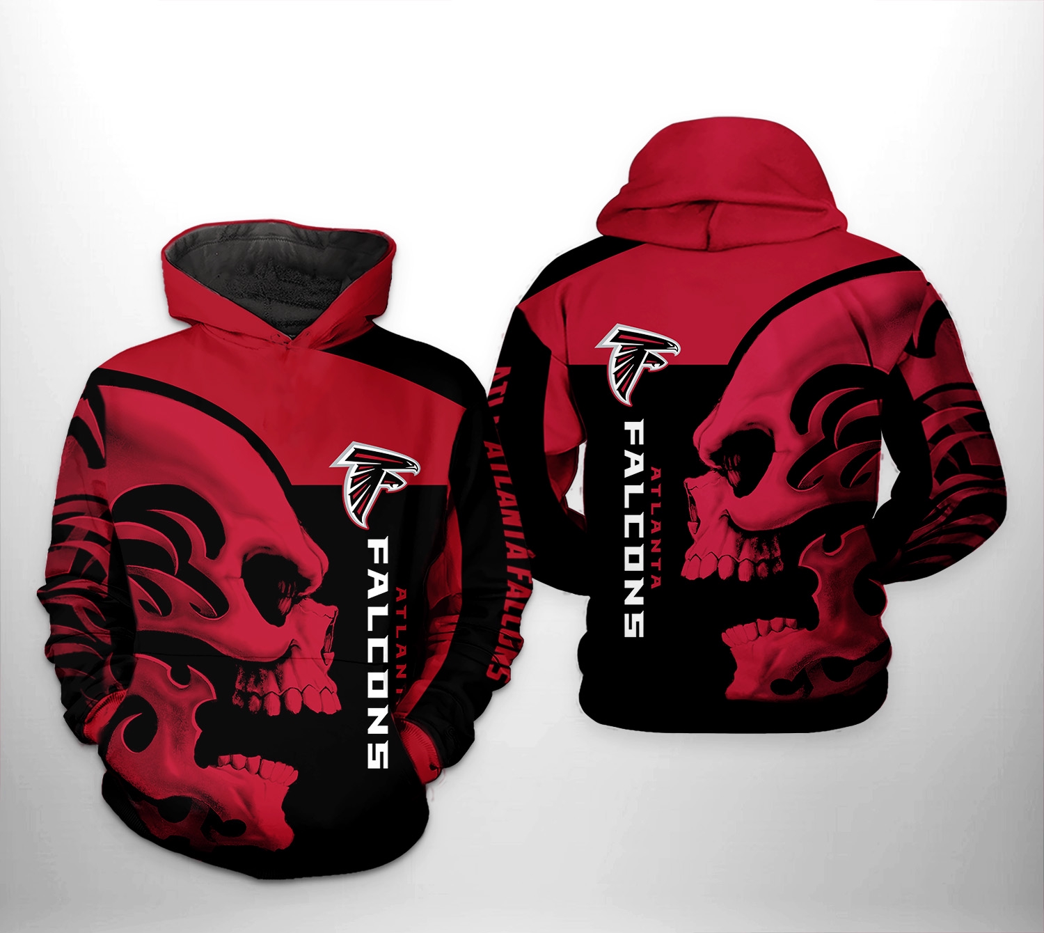 Atlanta Falcons Skull Black And Red 3D All Over Print Hoodie With Zip Up Option