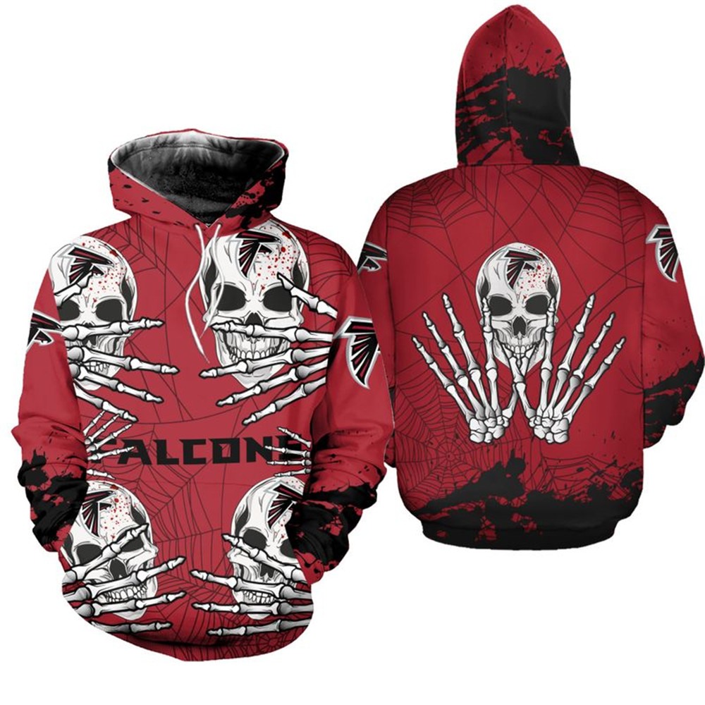 Atlanta Falcons Skull For Halloween All Over Print Graphic Hoodie