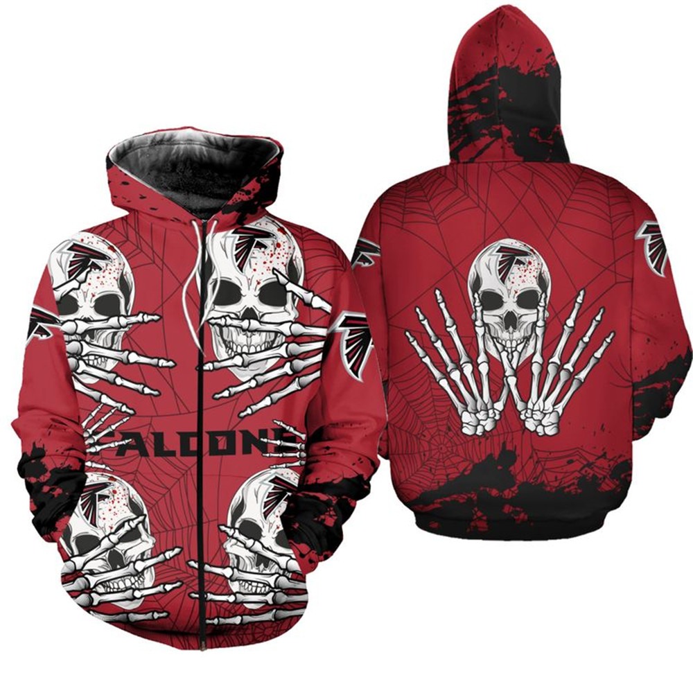 Atlanta Falcons Skull For Halloween All Over Print Graphic Hoodie