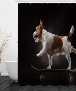 Attractive 3D Skateboard Dog Animal Print Black Bathroom Shower Curtain