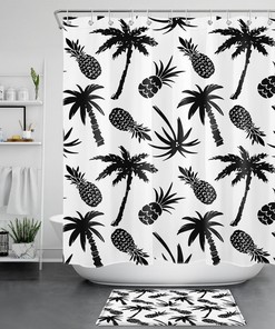 Attractive and Funky Pineapple Shower Curtain with Tropical Plant for Crafty Bathroom Decor