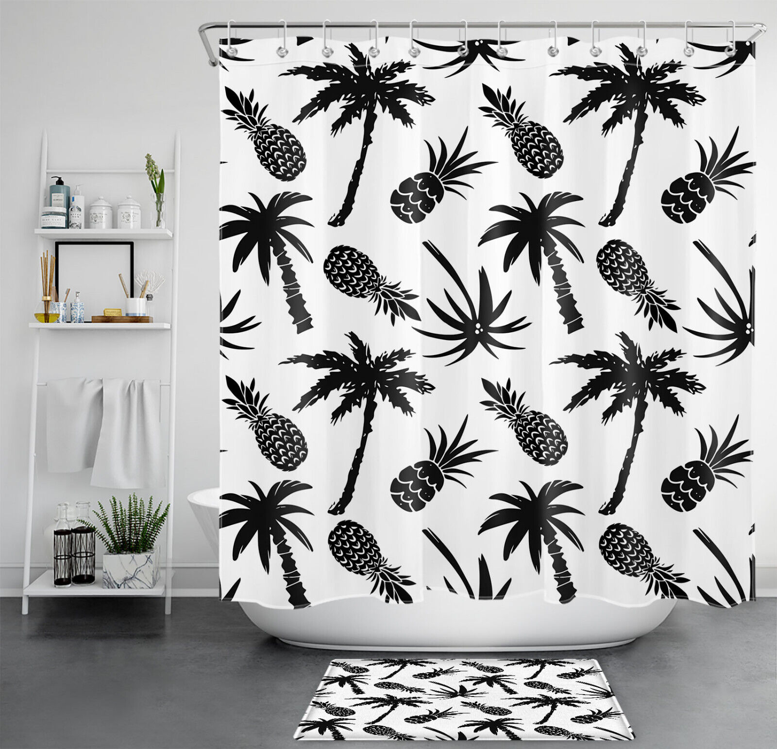 Attractive and Funky Pineapple Shower Curtain with Tropical Plant for Crafty Bathroom Decor