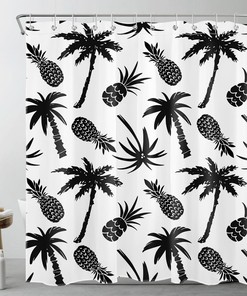 Attractive and Funky Pineapple Shower Curtain with Tropical Plant for Crafty Bathroom Decor