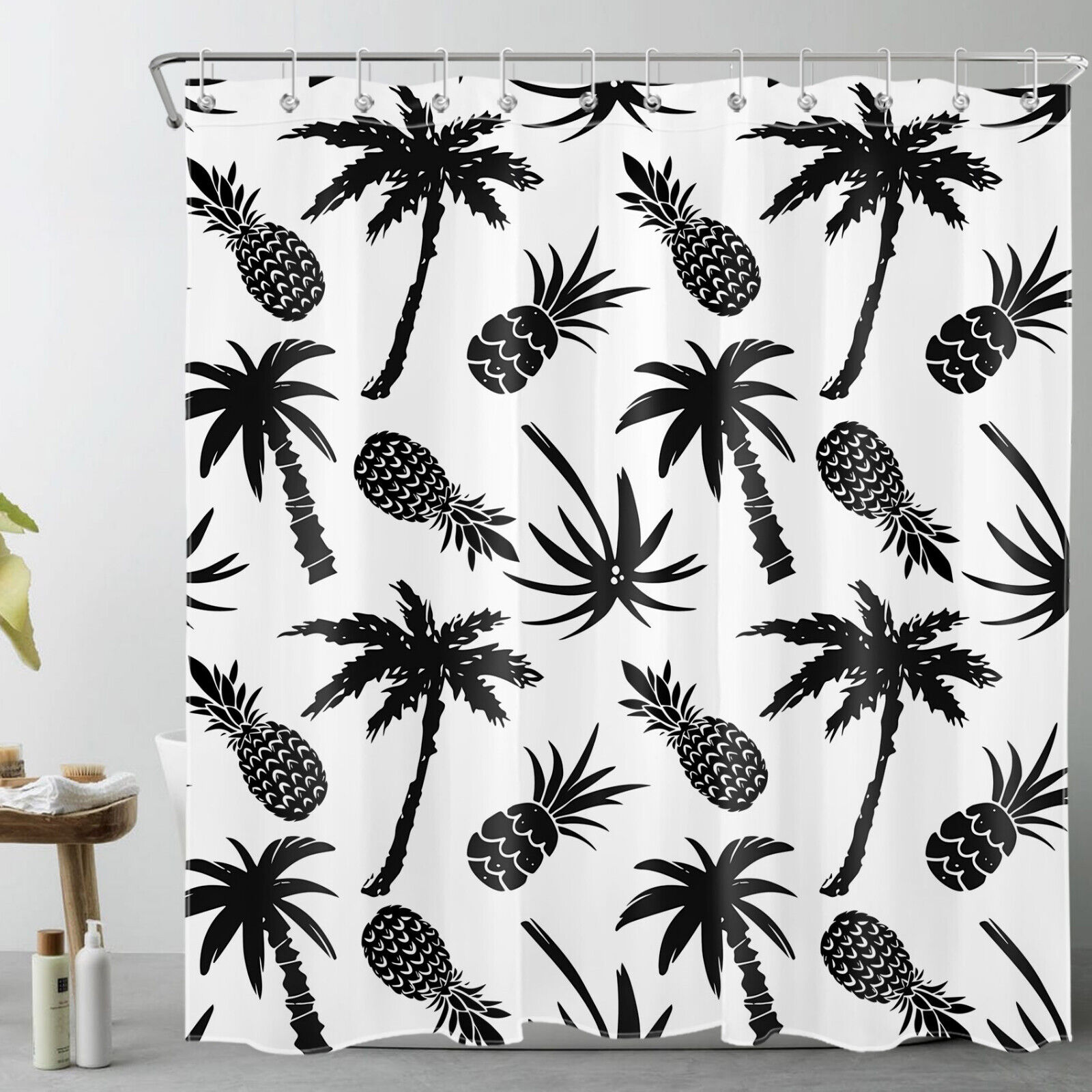 Attractive and Funky Pineapple Shower Curtain with Tropical Plant for Crafty Bathroom Decor