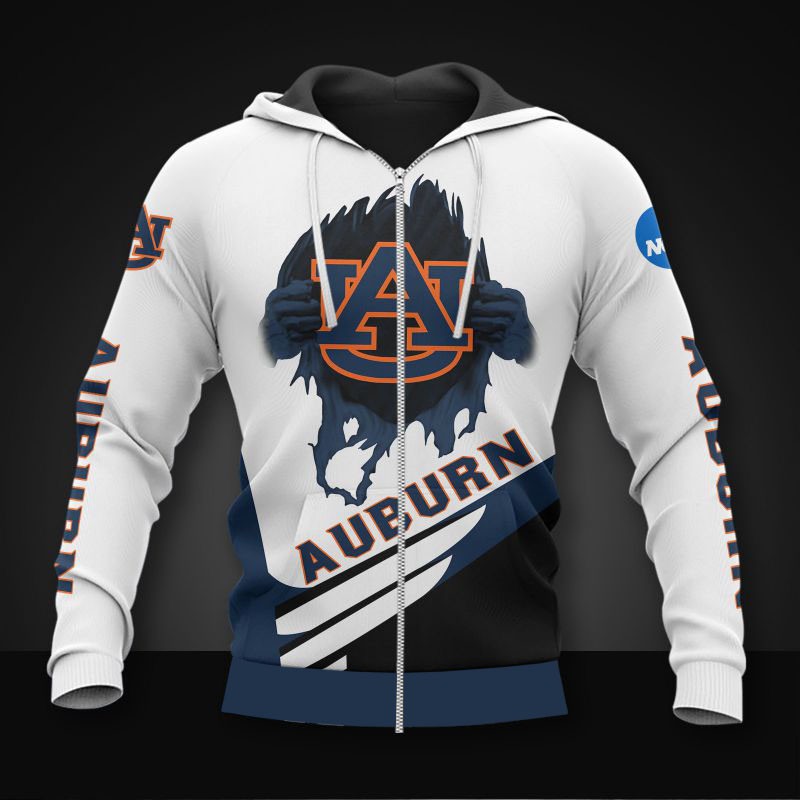 Auburn Tigers All Over Print Zip Hoodie Long Sleeve Gift For Fan