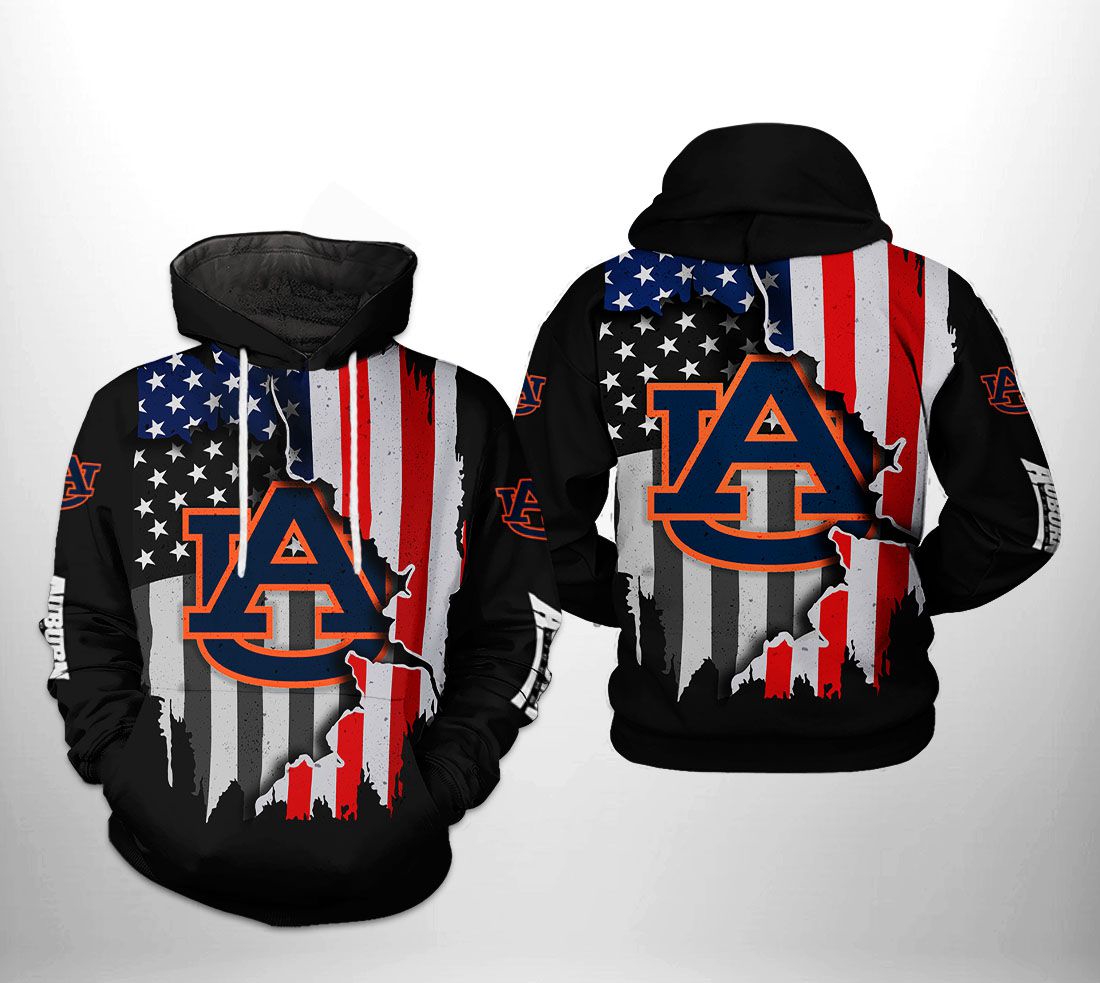 Auburn Tigers Us Flag 3D Hoodie - Perfect For Fourth Of July