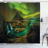 Aurora Borealis Shower Curtain With Nature Landscape In Fern And Olive Green