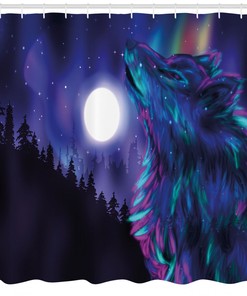 Aurora Borealis Wolf Moon Shower Curtain for Nature Inspired Bathroom Decor