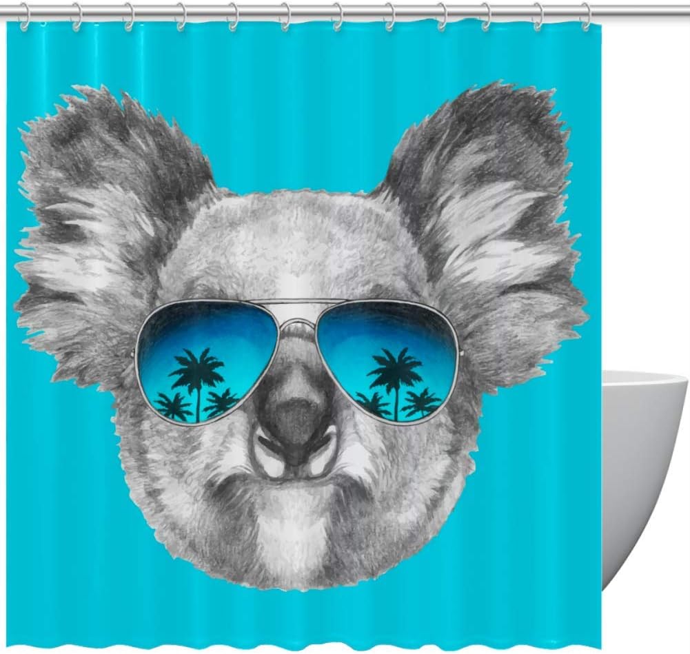 Australia Koala with Mirror Sunglasses Hawaii Palm Tree Shower Curtain - A Unique Addition to Your Bathroom