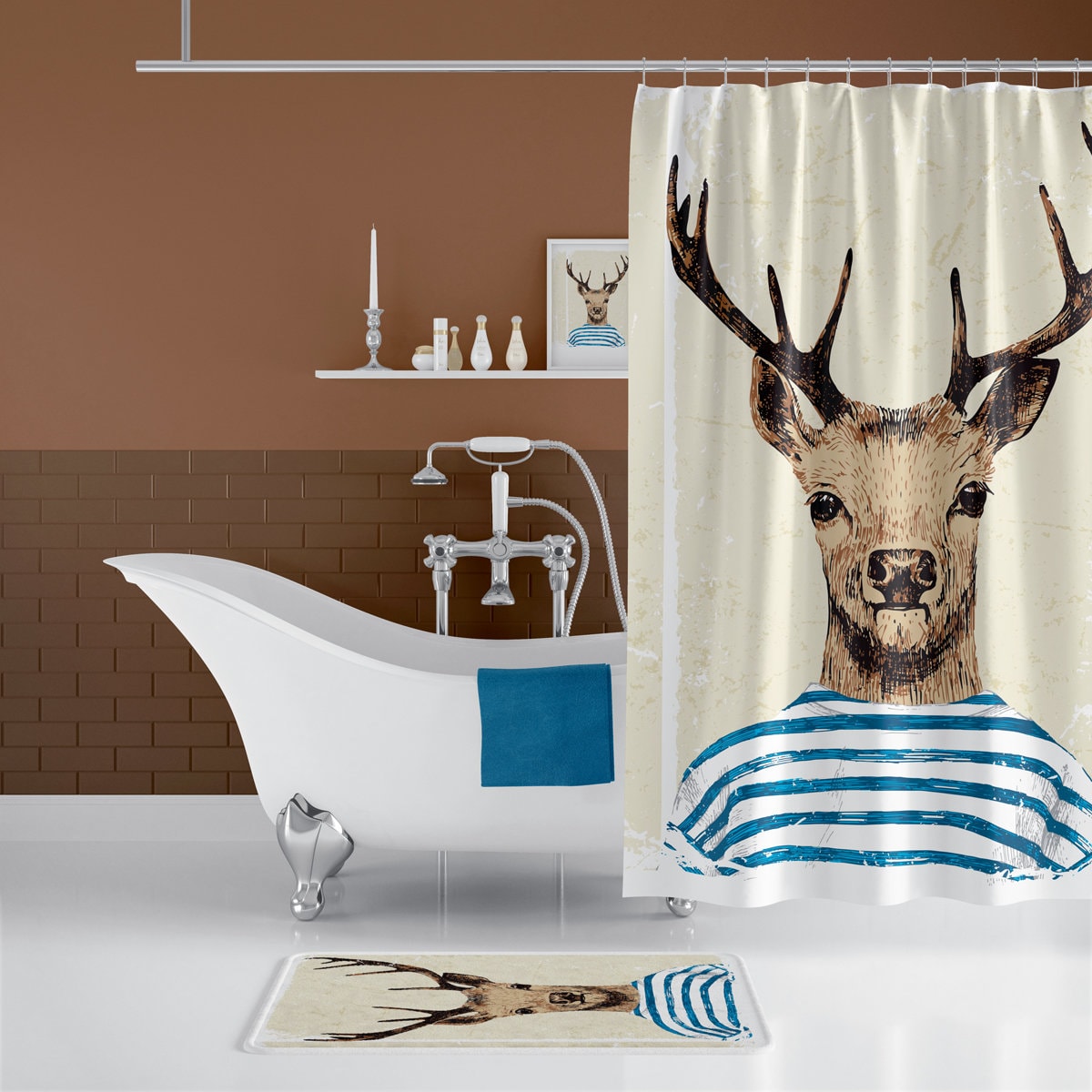 Authentic Deer Shower Curtain with Digital Print and Mould Resistant Fabric