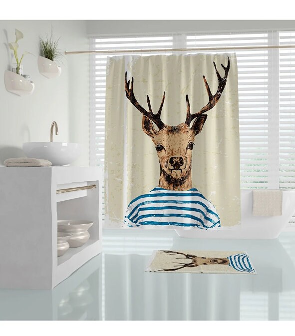 Authentic Deer Shower Curtain with Digital Print and Mould Resistant Fabric