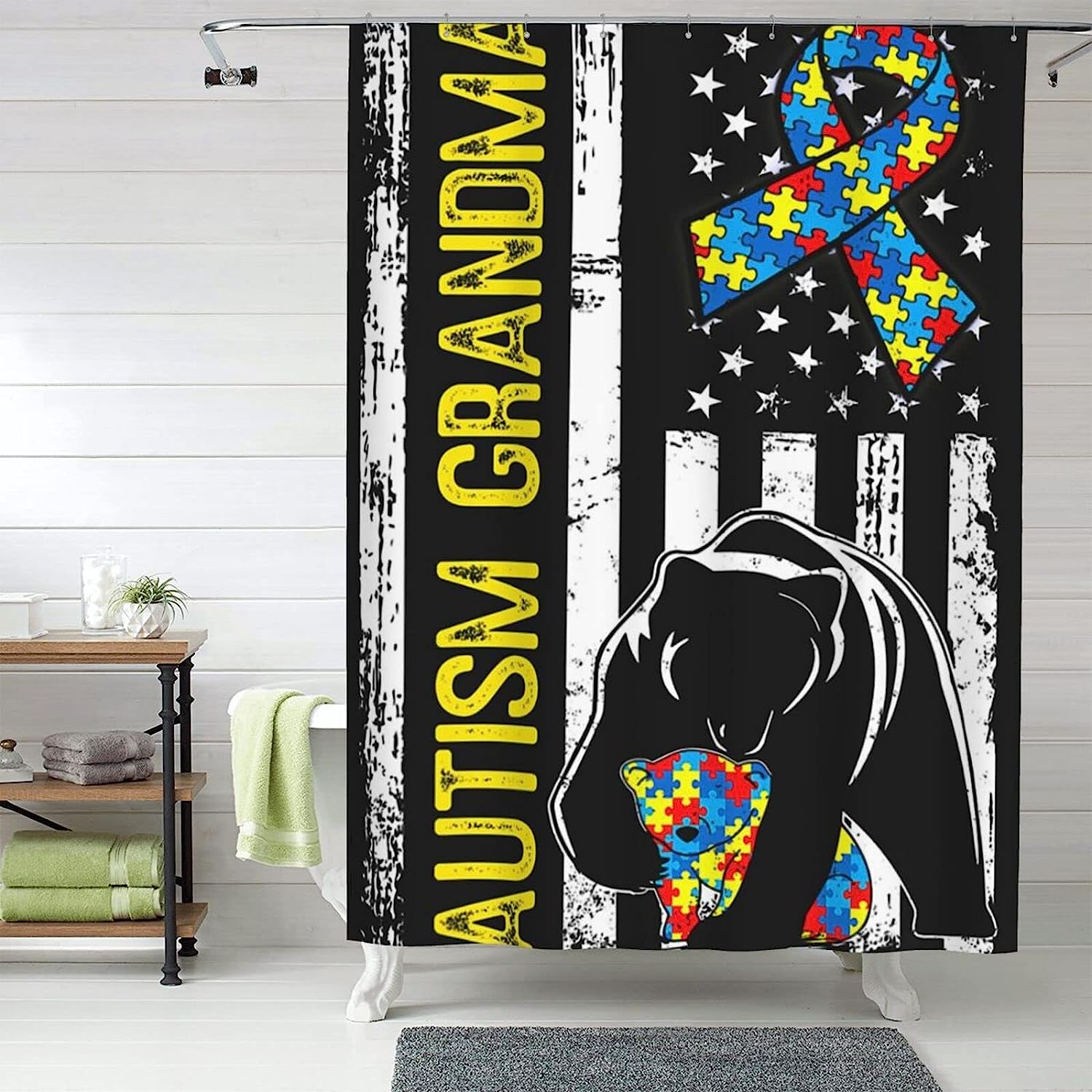 Autism Awareness Bear Shower Curtain for a Supportive Cause