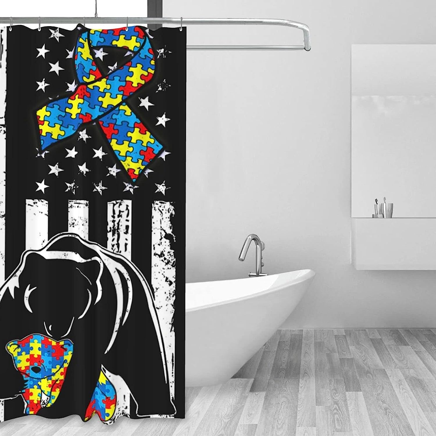 Autism Awareness Bear Shower Curtain for a Supportive Cause