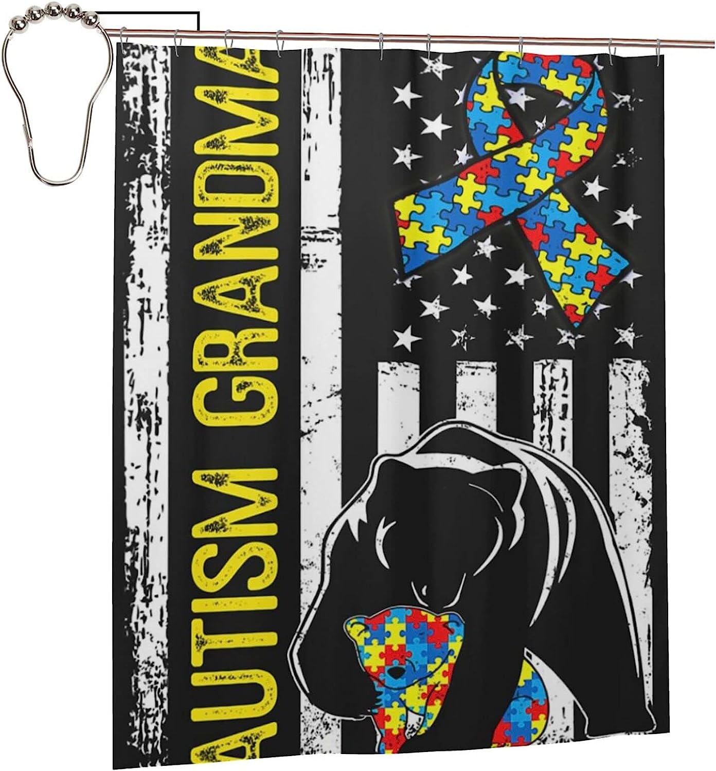 Autism Awareness Bear Shower Curtain for a Supportive Cause
