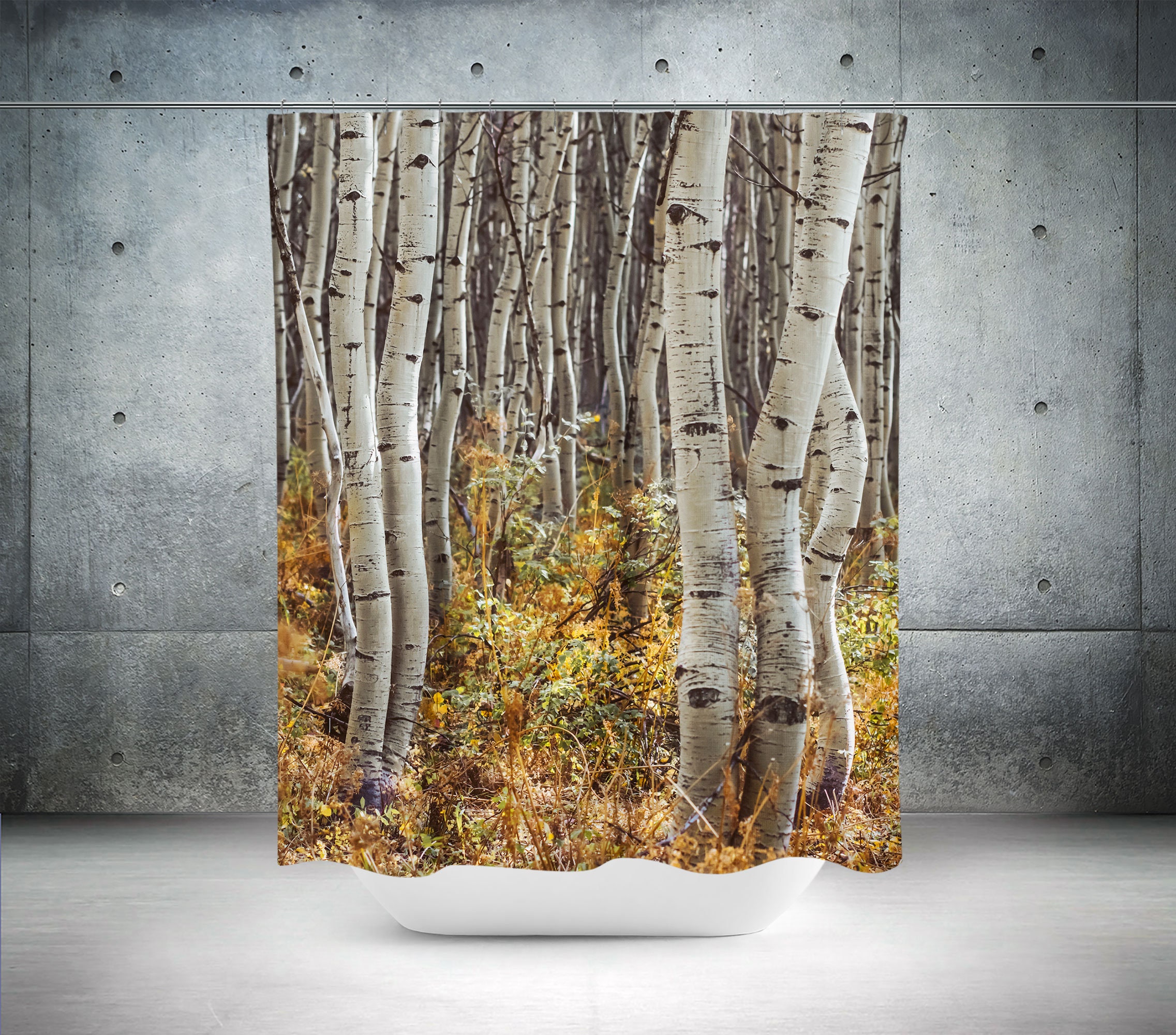 Autumn Aspen Trees And Forest Shower Curtain For Lodge Theme And Modern Rustic Bathroom,