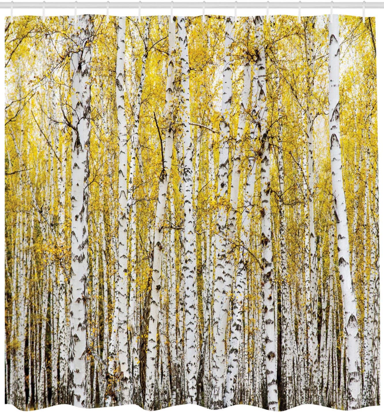 Autumn Birch Forest With Golden Yellow Leaves Shower Curtain, Woodland Nature Picture Cloth Fabric Bathroom Decors - Image 2