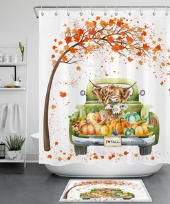 Autumn Farmhouse Shower Curtain - Truck Pumpkins Bathroom Accessory