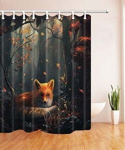 Autumn Forest Animals Shower Curtain - Fox Fabric Waterproof Design