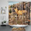 Autumn Forest Deer Shower Curtain With Wild Elk Animals Bathroom Accessory, Perfect For Rustic And Cozy Bathroom Decor