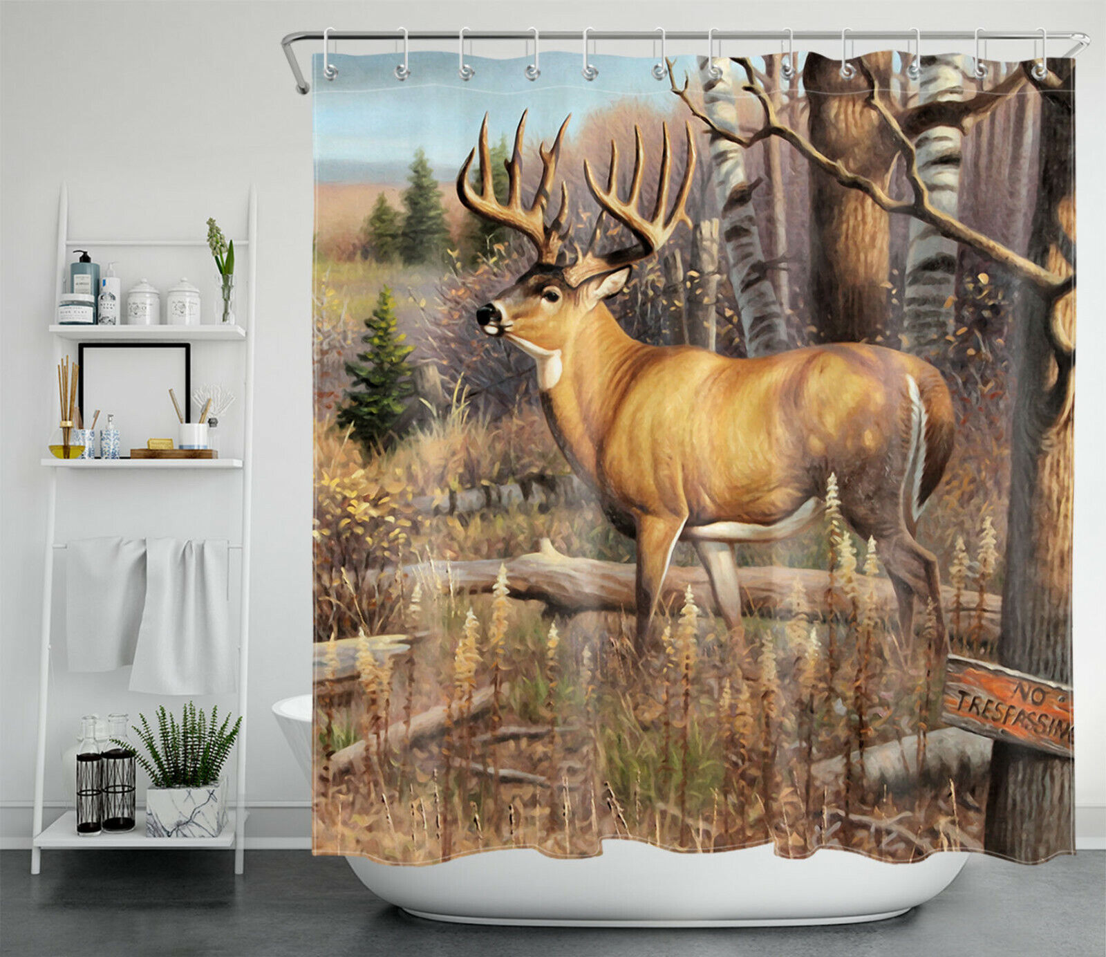 Autumn Forest Deer Shower Curtain With Wild Elk Animals Bathroom Accessory, Perfect For Rustic And Cozy Bathroom Decor - Image 2