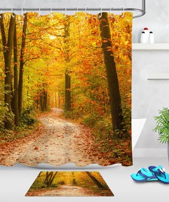 Autumn Forest Jungle Scenery Shower Curtain - Trees Road Scenic Design