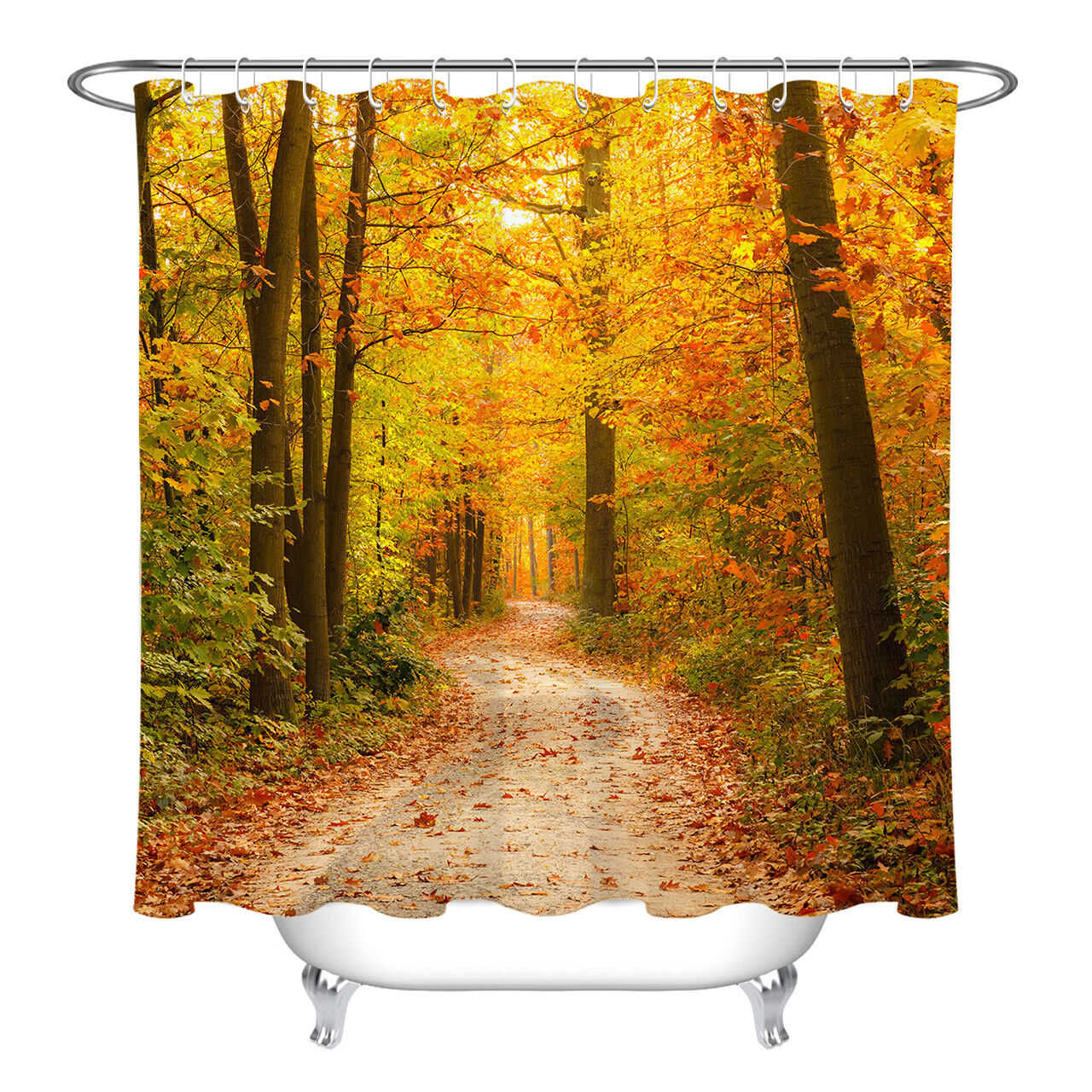 Autumn Forest Jungle Scenery Shower Curtain - Trees Road Scenic Design - Image 2