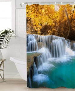 Autumn Forest Waterfall Colorful Shower Curtain for a Fall-inspired Bathroom