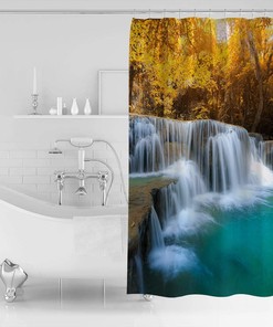 Autumn Forest Waterfall Colorful Shower Curtain for a Fall-inspired Bathroom