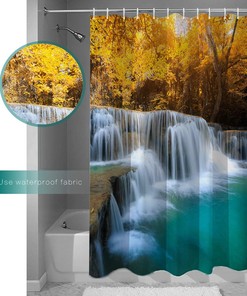 Autumn Forest Waterfall Colorful Shower Curtain for a Fall-inspired Bathroom