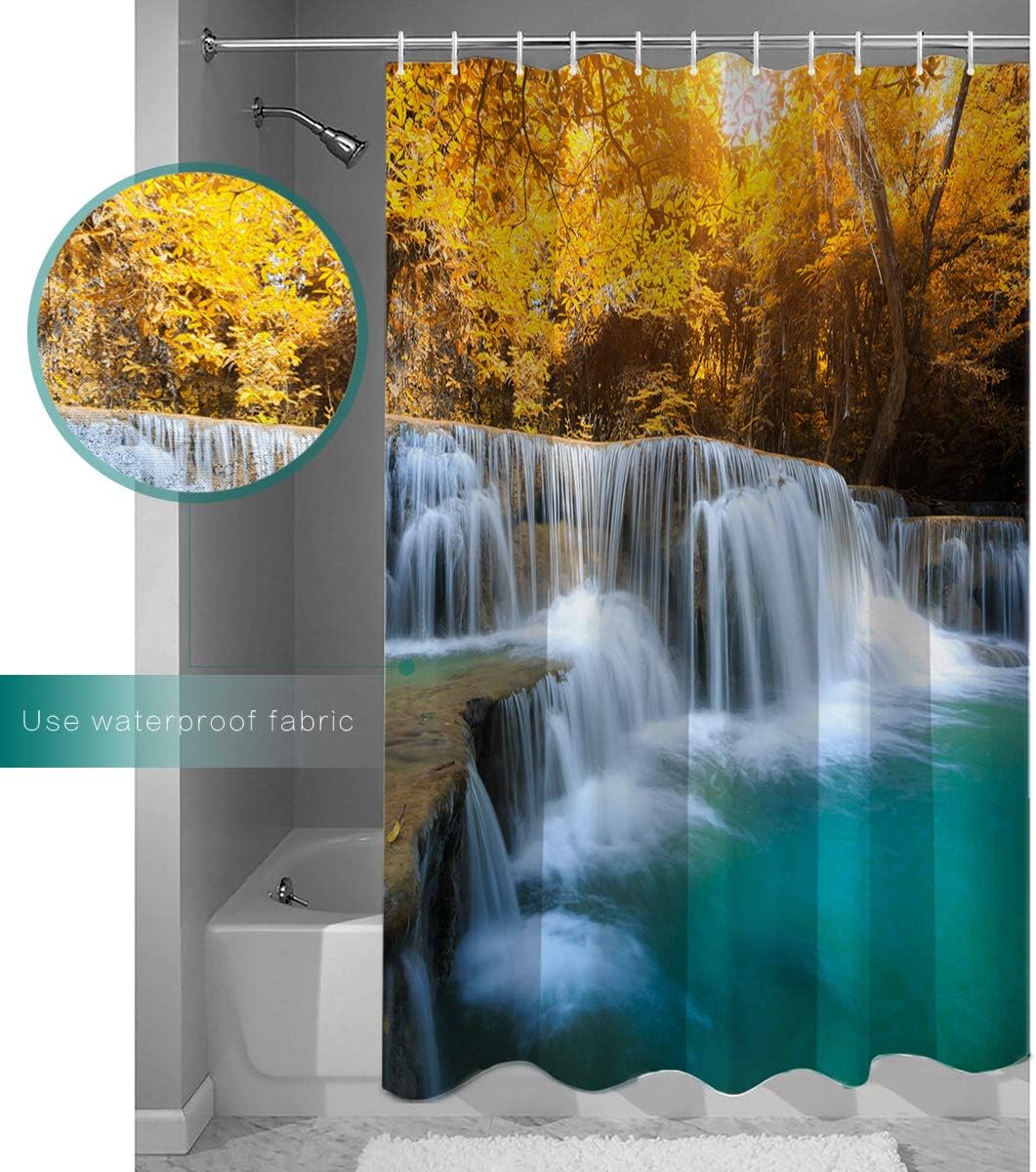 Autumn Forest Waterfall Colorful Shower Curtain for a Fall-inspired Bathroom