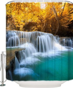 Autumn Forest Waterfall Colorful Shower Curtain for a Fall-inspired Bathroom