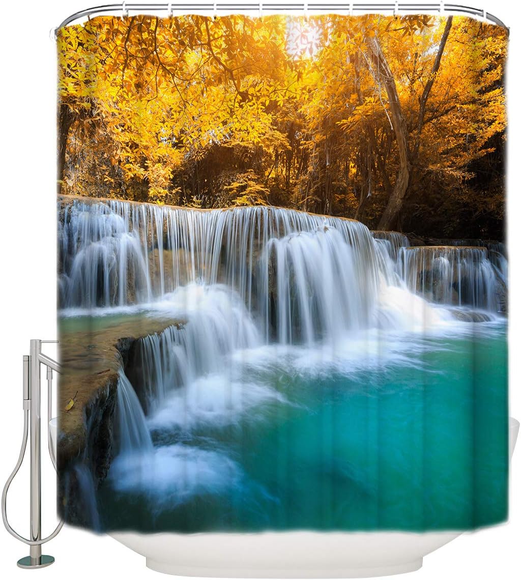 Autumn Forest Waterfall Colorful Shower Curtain for a Fall-inspired Bathroom