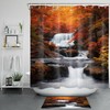 Autumn Golden Forest Shower Curtain Set With Waterfall Scenery For Cozy Bathroom Decor