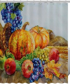 Autumn Harvest Grapes Pumpkin Colorful Shower Curtain for Bathroom Decor