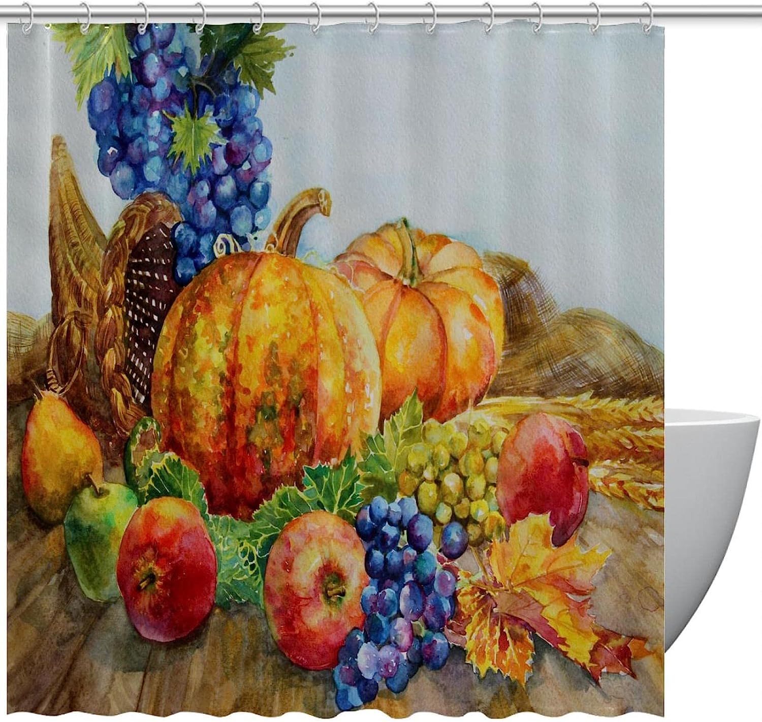 Autumn Harvest Grapes Pumpkin Colorful Shower Curtain for Bathroom Decor