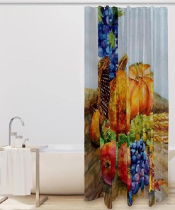 Autumn Harvest Grapes Pumpkin Colorful Shower Curtain for Bathroom Decor