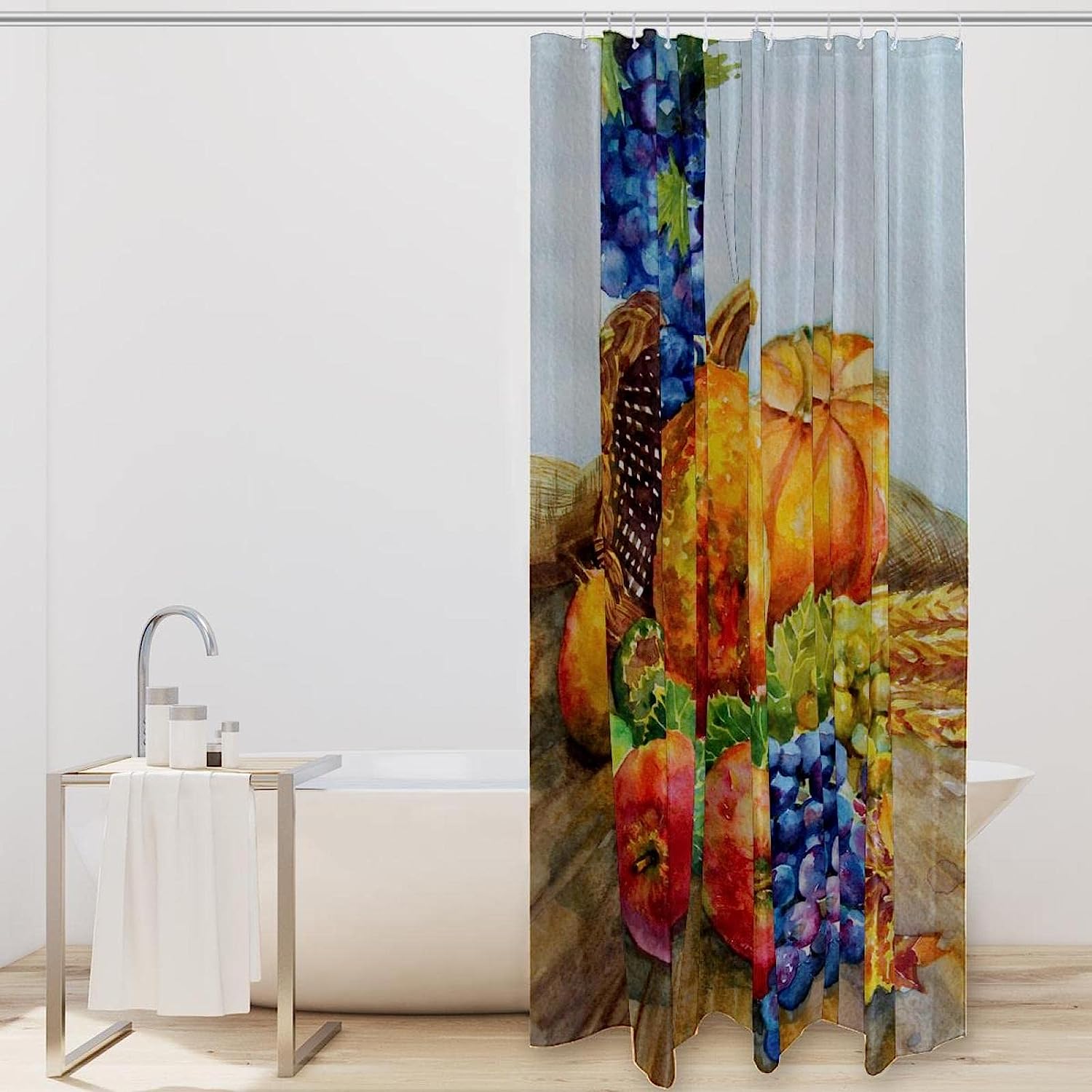 Autumn Harvest Grapes Pumpkin Colorful Shower Curtain for Bathroom Decor