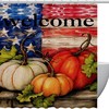 Autumn Harvest Pumpkin Leaves Print Fabric Shower Curtain for Cozy Bathroom Decor