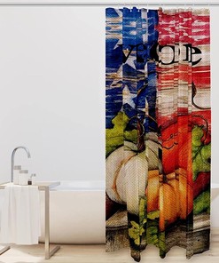 Autumn Harvest Pumpkin Leaves Print Fabric Shower Curtain for Cozy Bathroom Decor