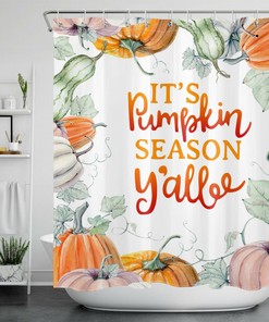 Autumn Harvest Watercolor Pumpkin Shower Curtain, Farmhouse Bathroom Decor