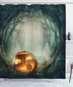 Autumn Hay Pumpkins Halloween Shower Curtain - Harvest Festival Bathroom Decor