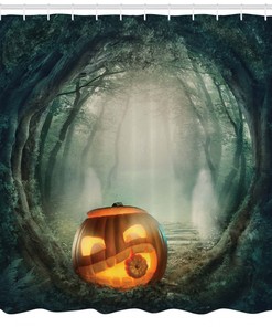 Autumn Hay Pumpkins Halloween Shower Curtain - Harvest Festival Bathroom Decor