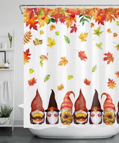 Autumn Leaves Pumpkin Sunflower Funny Gnomes Shower Curtain - Seasonal Bathroom Decor