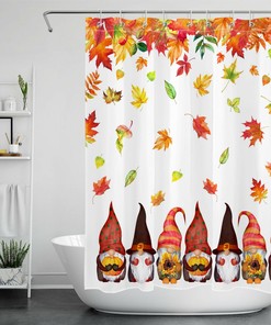Autumn Leaves Pumpkin Sunflower Funny Gnomes Shower Curtain - Seasonal Bathroom Decor