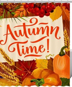 Autumn Maple Leaves Pumpkin Decorative Shower Curtain for Bathroom