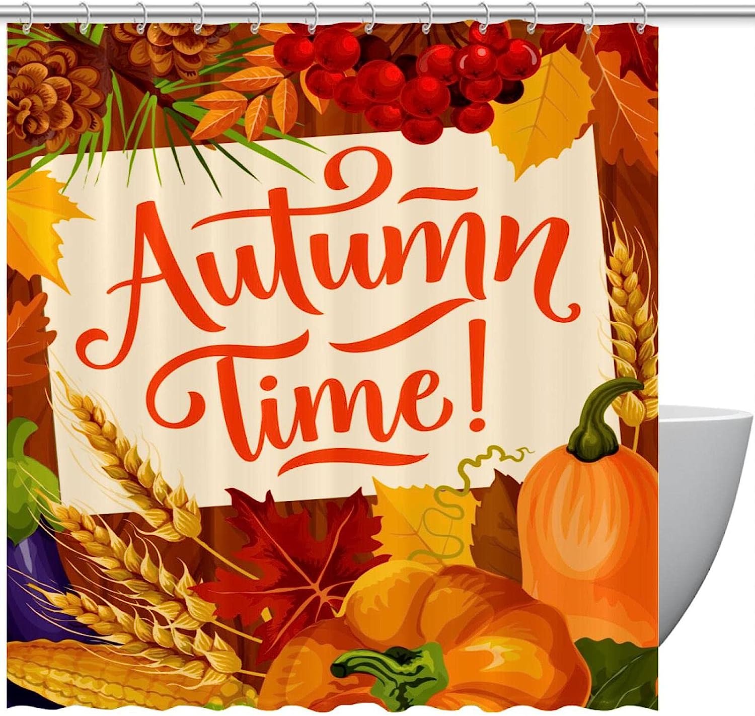Autumn Maple Leaves Pumpkin Decorative Shower Curtain for Bathroom