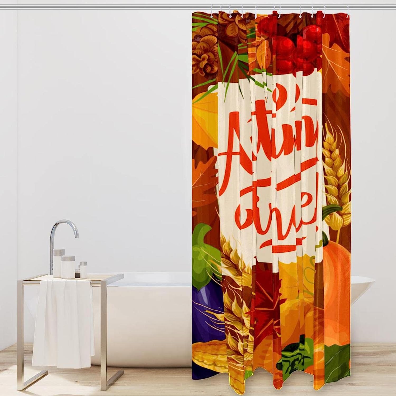 Autumn Maple Leaves Pumpkin Decorative Shower Curtain for Bathroom