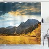 Autumn Mountain Scenery Shower Curtain - Grassland Sun Print For Bathroom